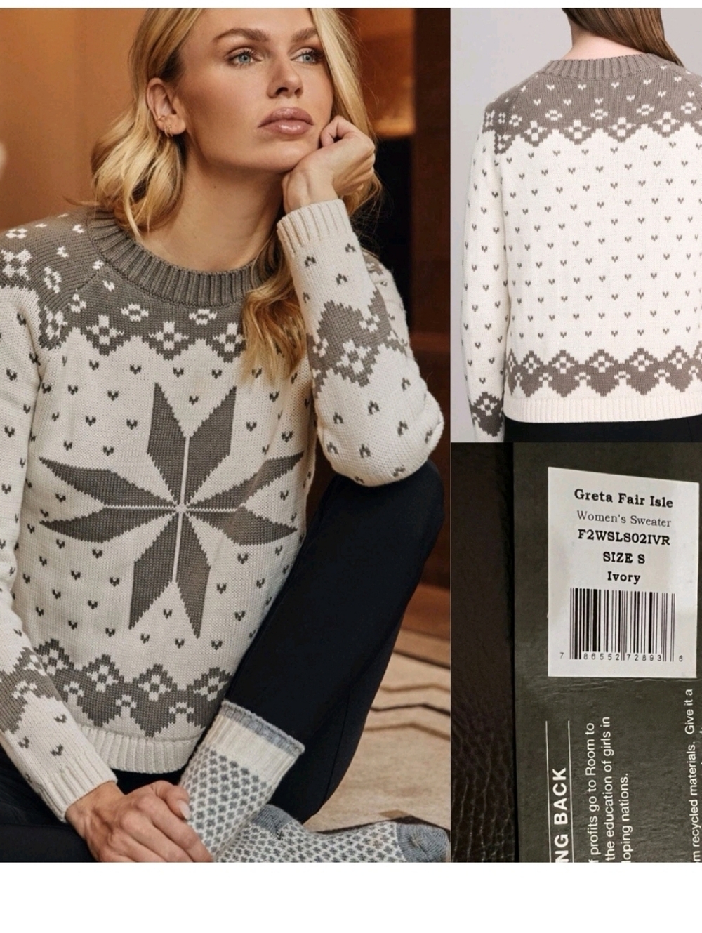 Alp N Rock Ivory & Gray Gretta Fair Isle Sweater Organic Cotton